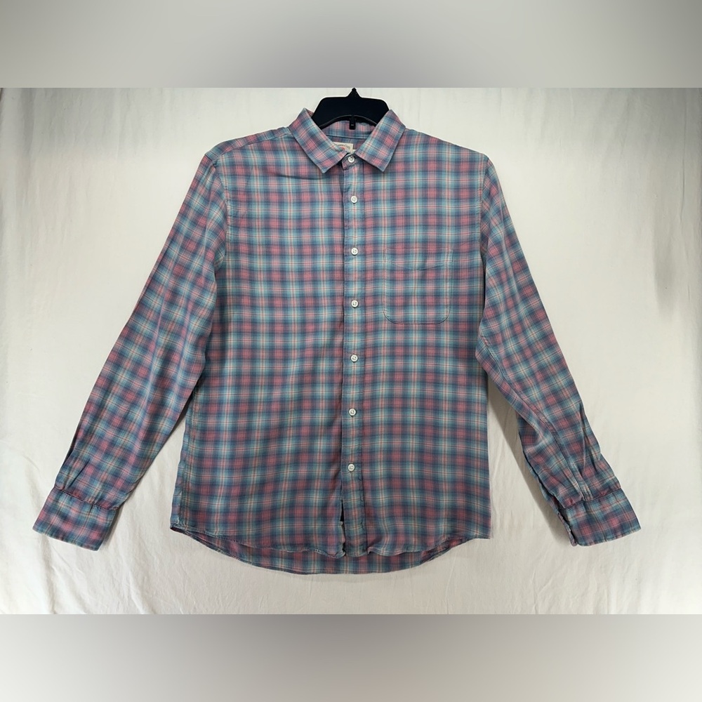 Faherty Mens Long Sleeve Shirt Pink Blue Plaid Button Down Size M